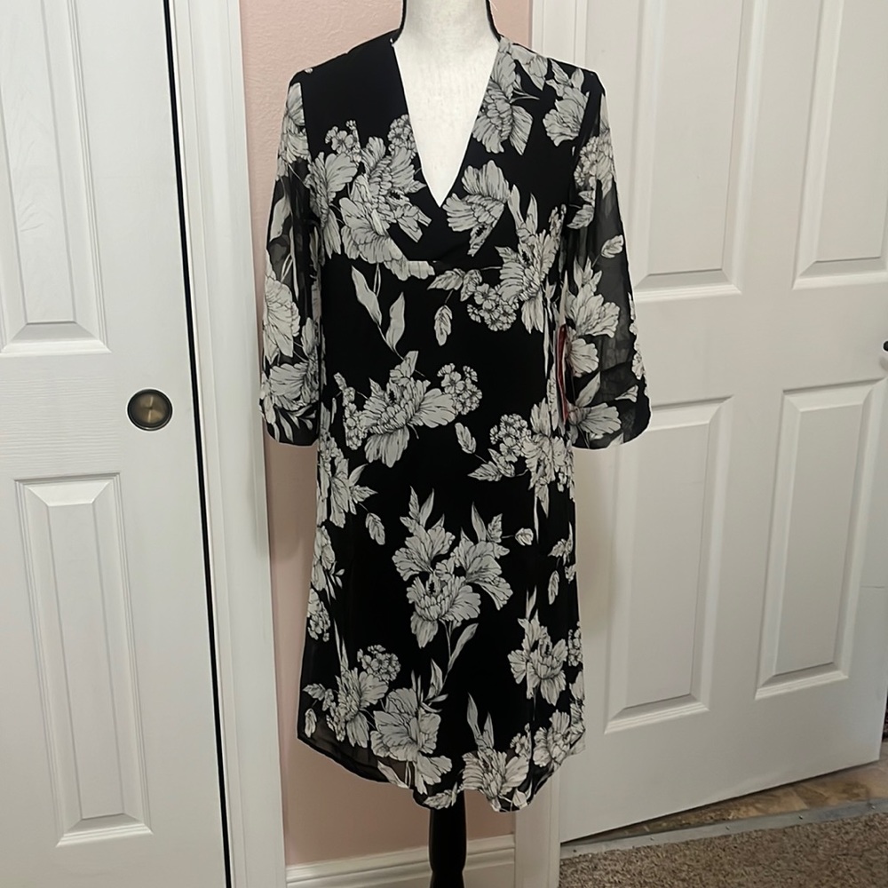 Truth in fable, black and gray floral dress